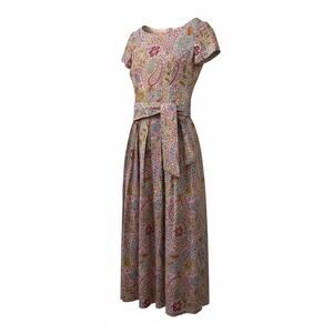Vintage 90s classic S Cottagecore belted Paisley short sleeve dress